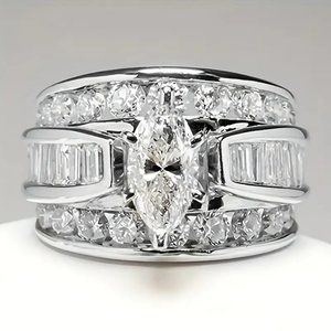 Women's Fashion Personality Three Row White Zircon Engagement Ring